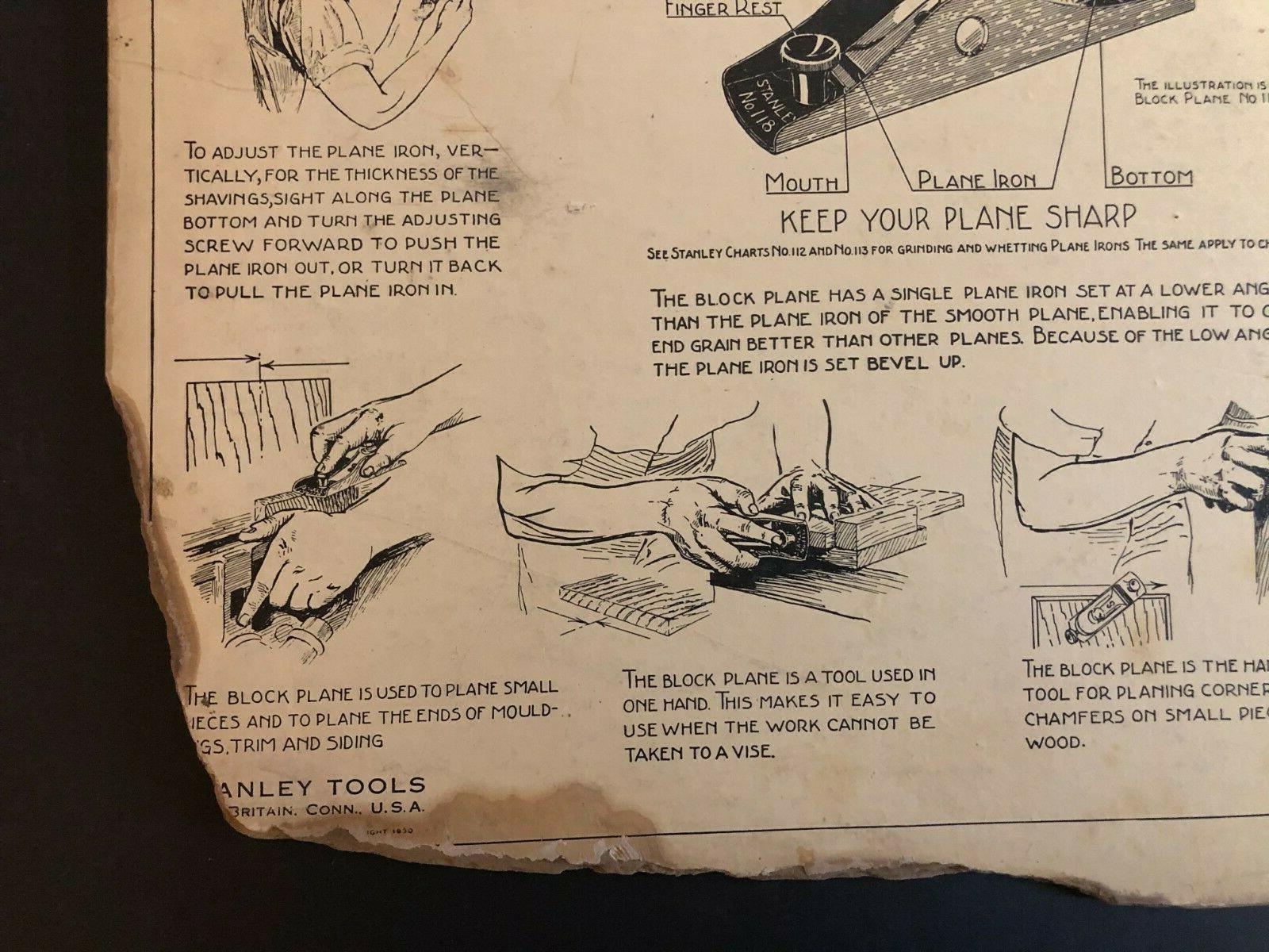 Vintage 1928 Stanley Tools Double Sided Pressboard Instructional Chart (13 / 14)