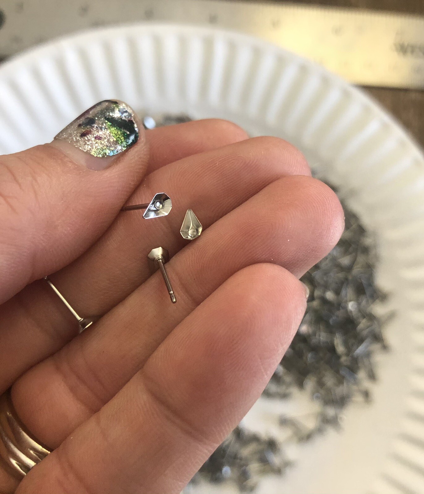 NOS Silver Plate Pear Shape Blank Set Empty Cut Post Earrings Findings Settings