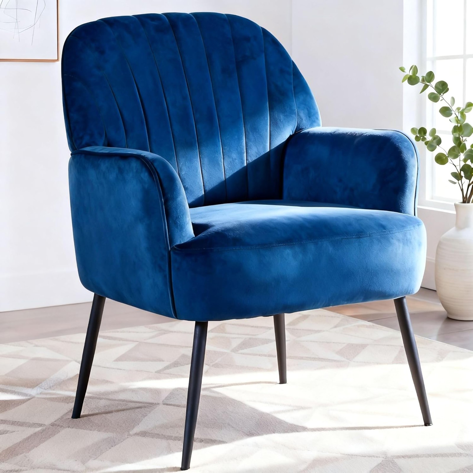 Velvet Accent Chair, Modern Upholstered Living Room Chairs, Luxury Single Sofa A