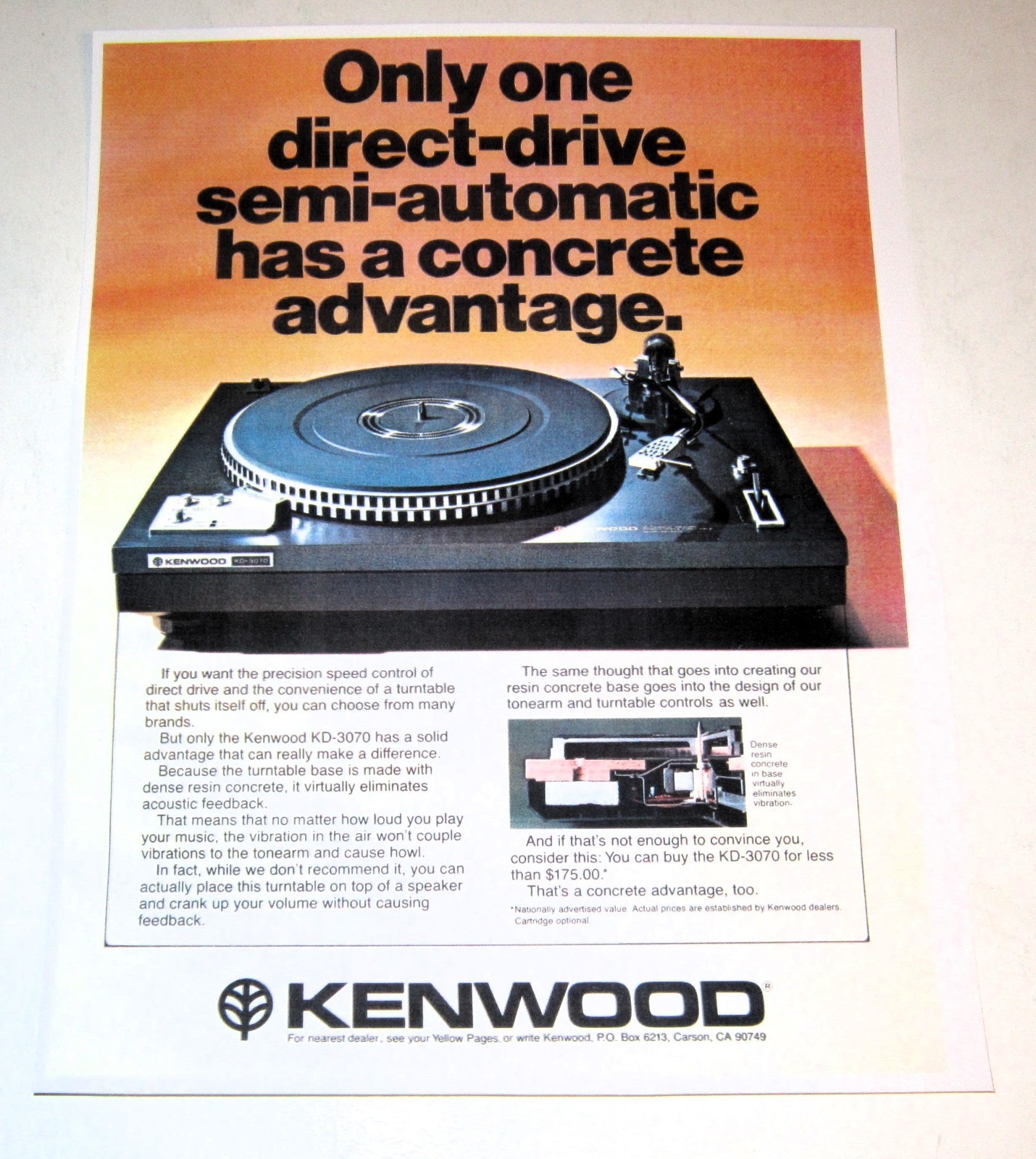 Kenwood KD-3070 Concrete Turntable Vintage Audiophile Ad 1978 - 1 page