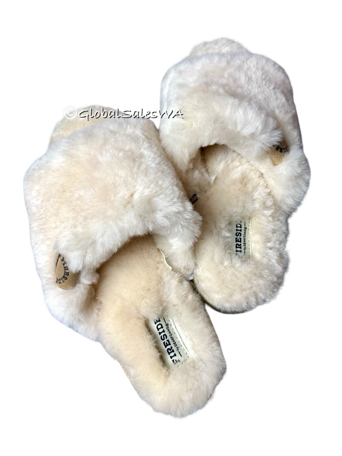 Fireside by Dearfoams Genuine Shearling Natural Ivory Cream Slippers Size 11 US