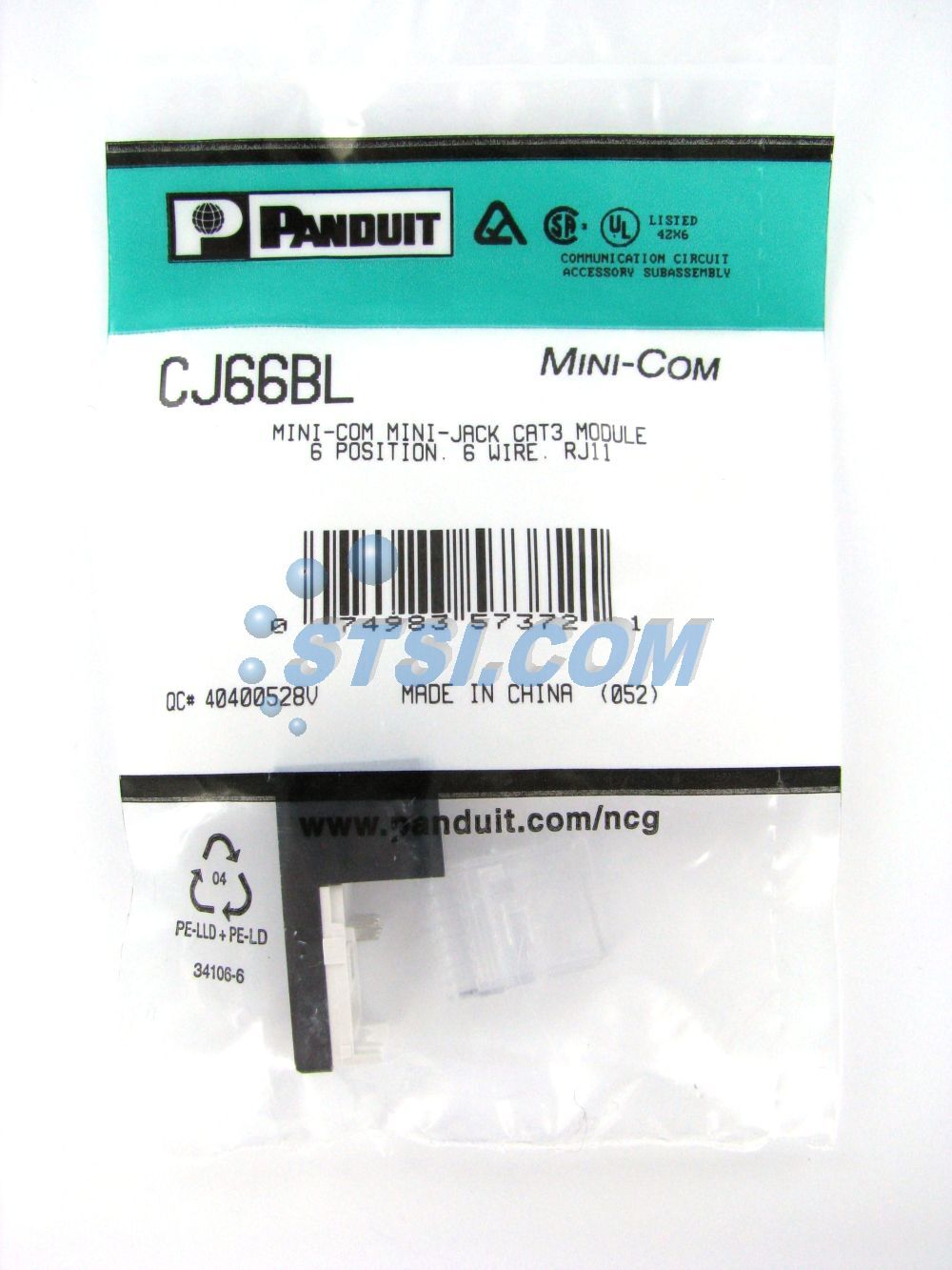 Panduit CJ66BL Cat3 Mini-Com Jack, Black ~STSI