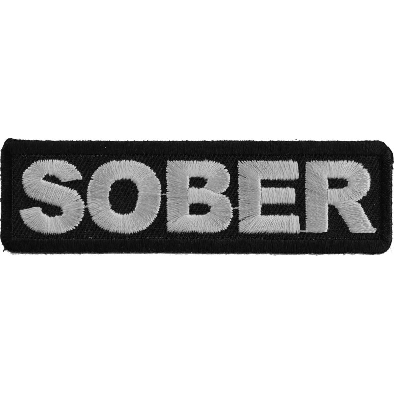 Patch (Iron-On or Sew-On), Sober White/Black No Drugs No Alcohol, 3.5" x 1"
