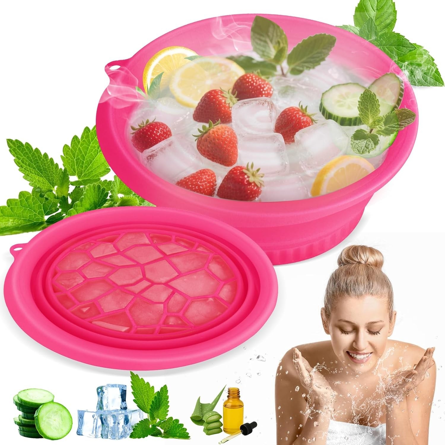Collapsible Silicone Face Bowl with Built-In Ice Tray for Cold Plunge Therapy "