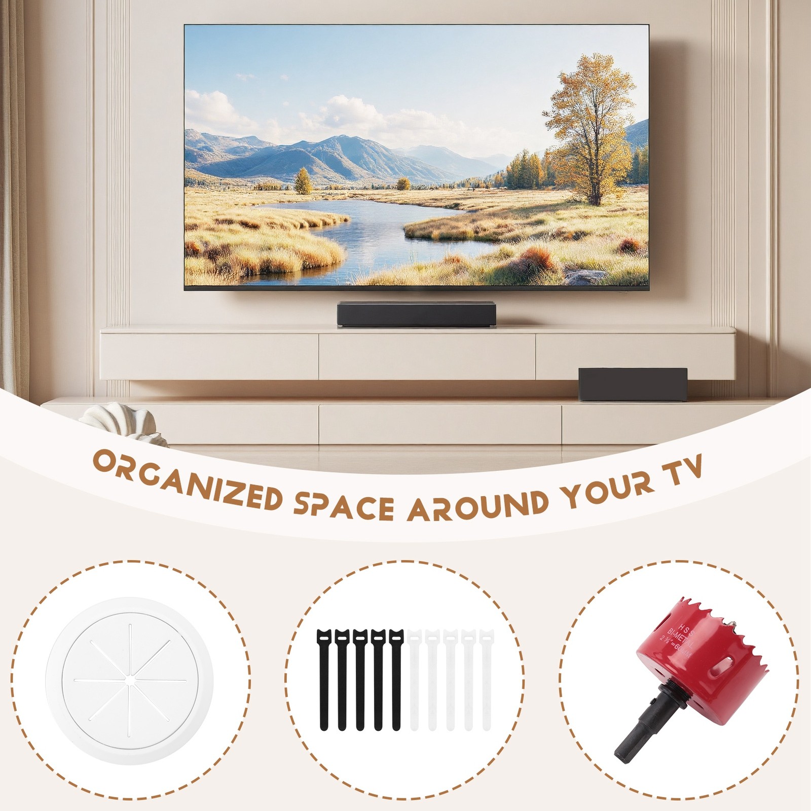 4 Pack Wire Concealer for Wall Mounted , 2-3/8 Inch (60Mm Hole) Wall Wire5611