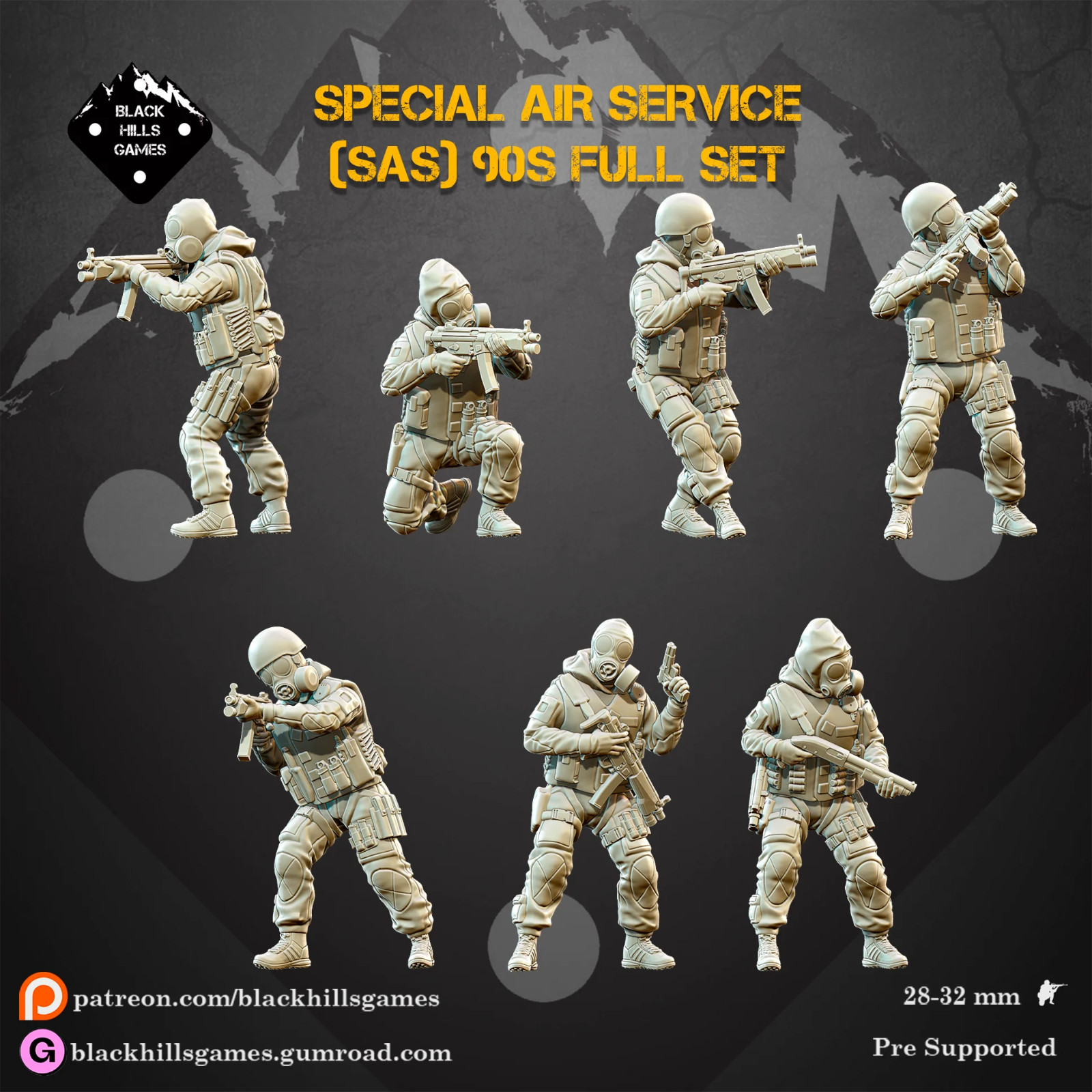 Black Hills Games Modern Miniatures British 90s SAS Full Set Spectre 20 28mm