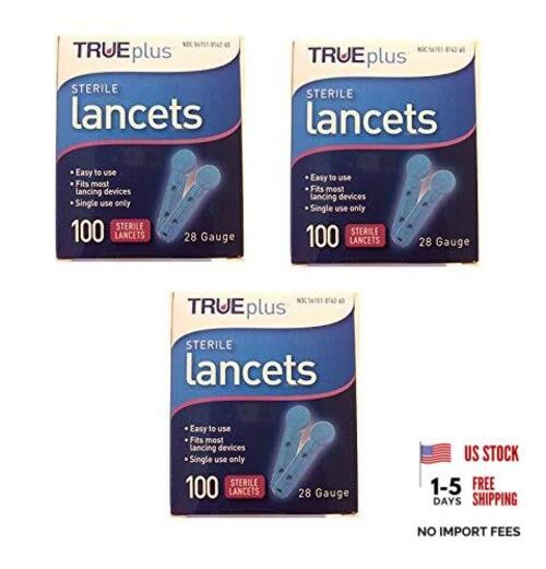TruePlus Sterile Lancets, 28 Guage, 3 Boxes of 100 (300 Total)
