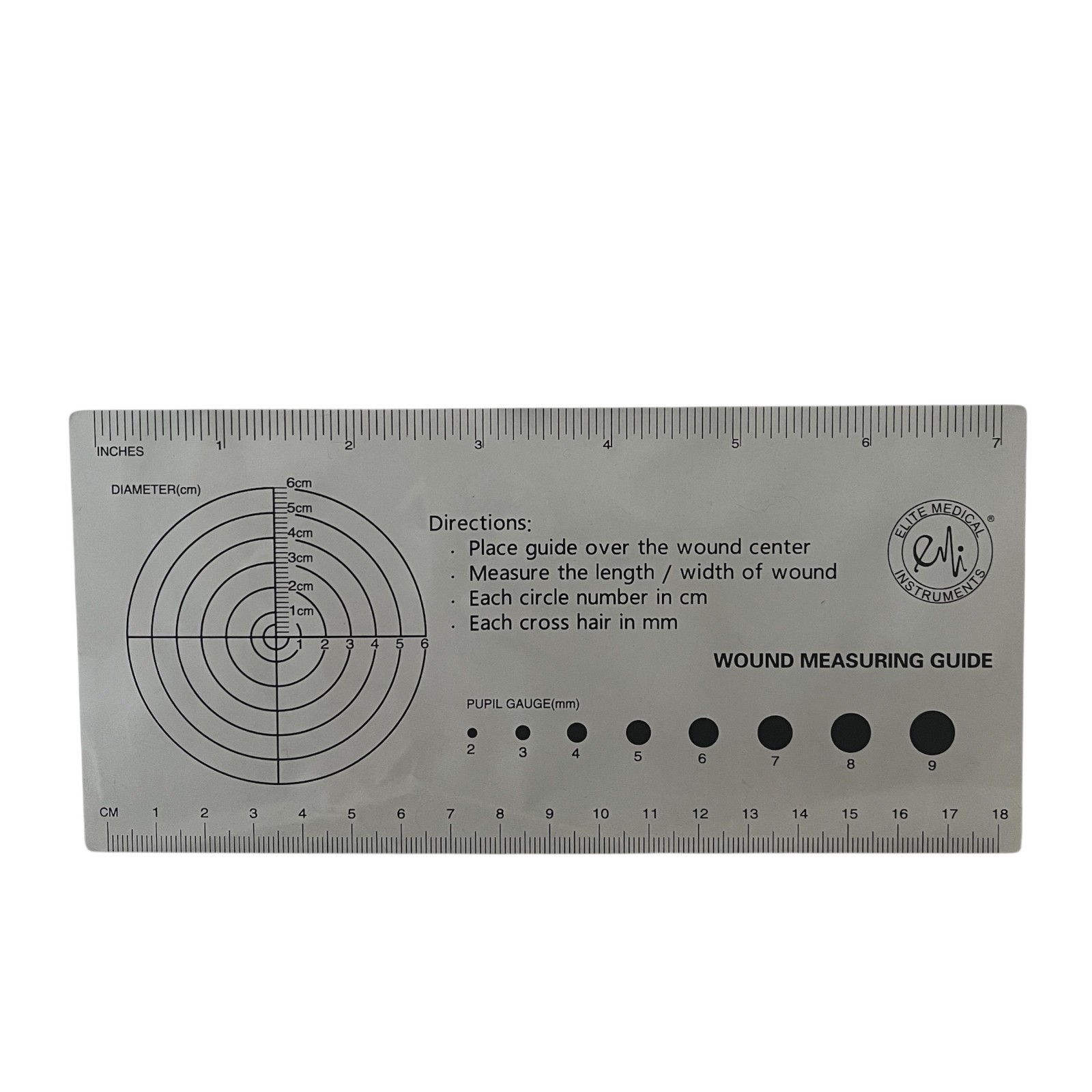 Elite Medical Wound Measuring Guide MEDIMETER Ruler Pupil Gauge Reference