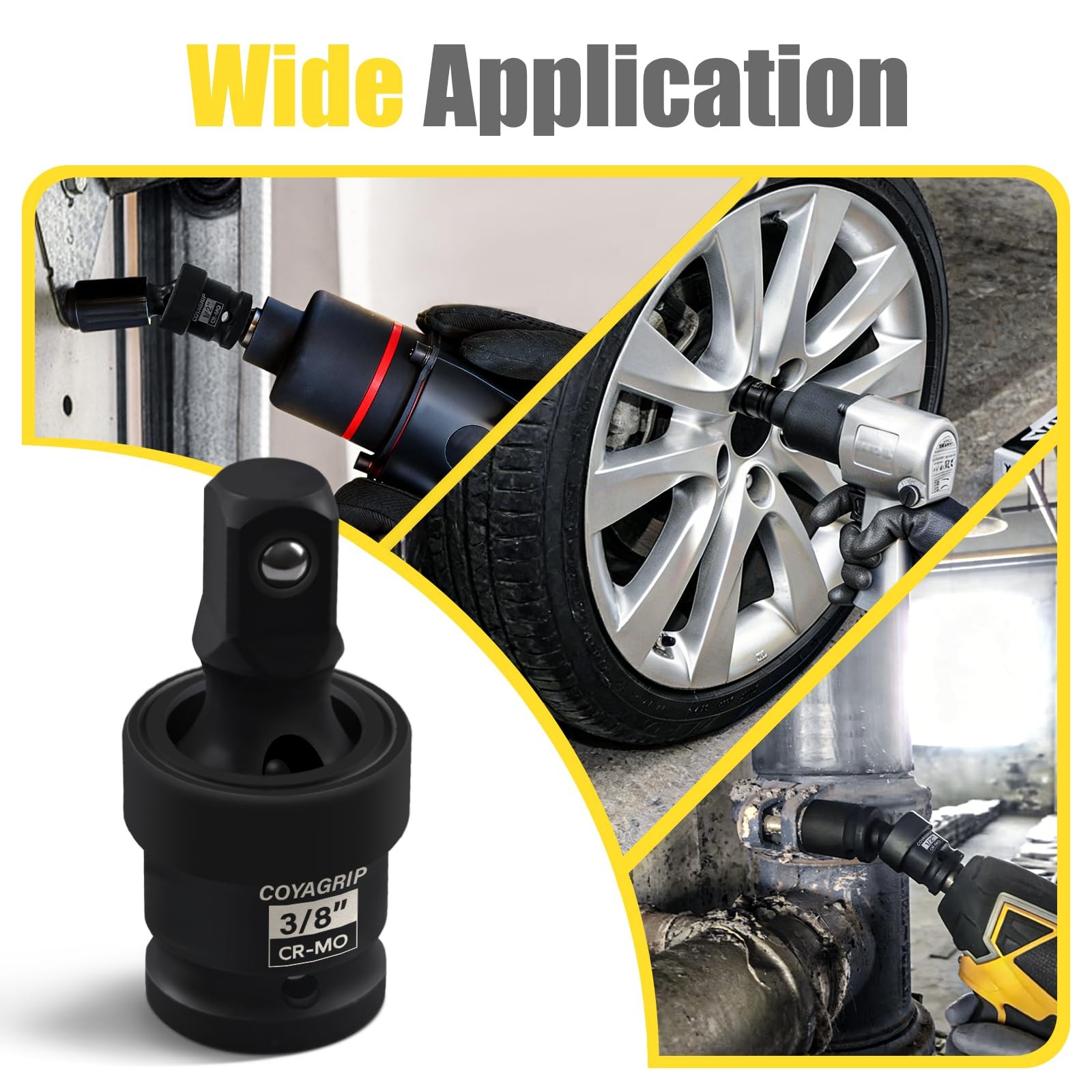 Impact Universal Joint Swivel Socket Set, 3-Piece 1/2'', Black