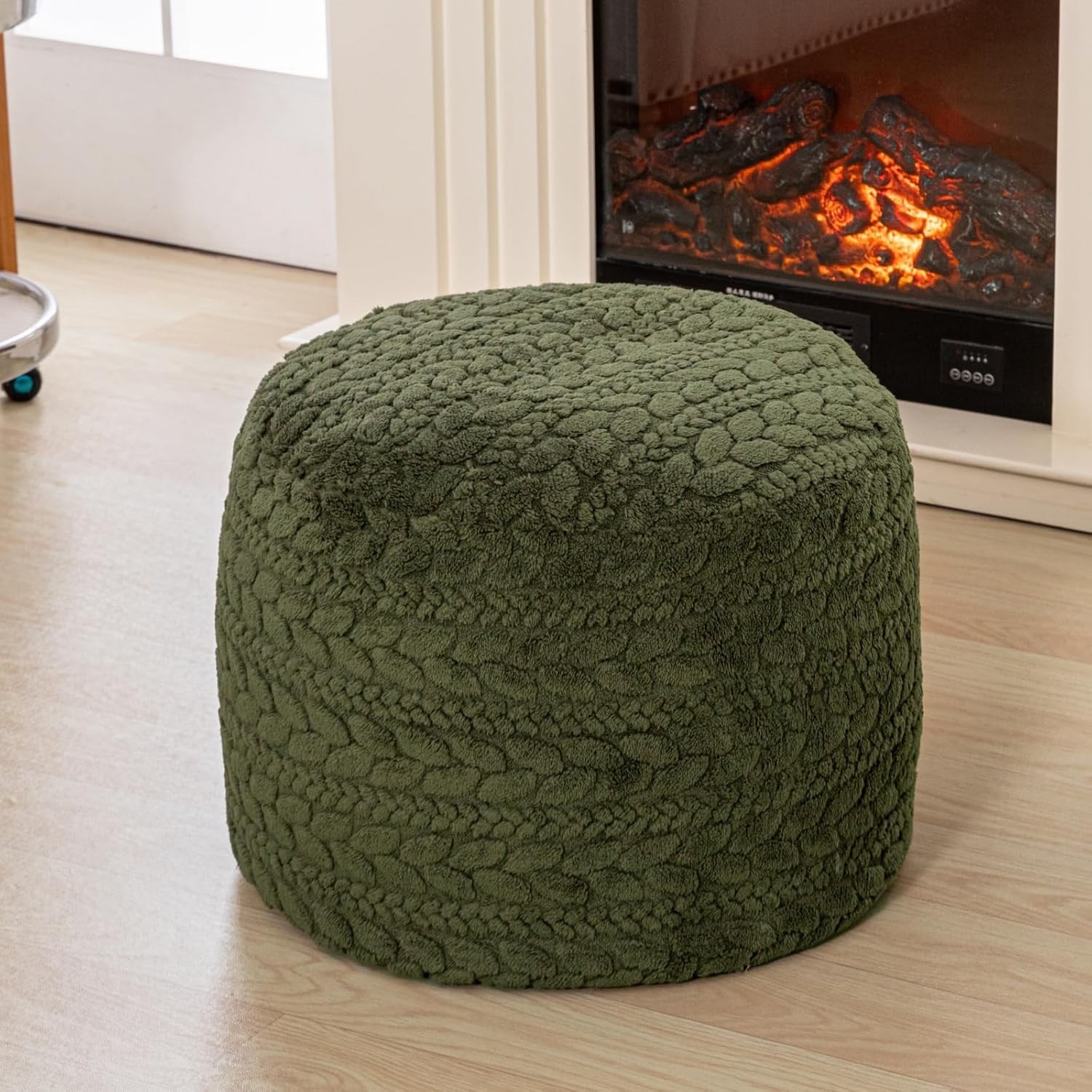 Unstuffed Ottoman Pouf Cover – Round Faux Fur Footstool Plush Floor Pouf No