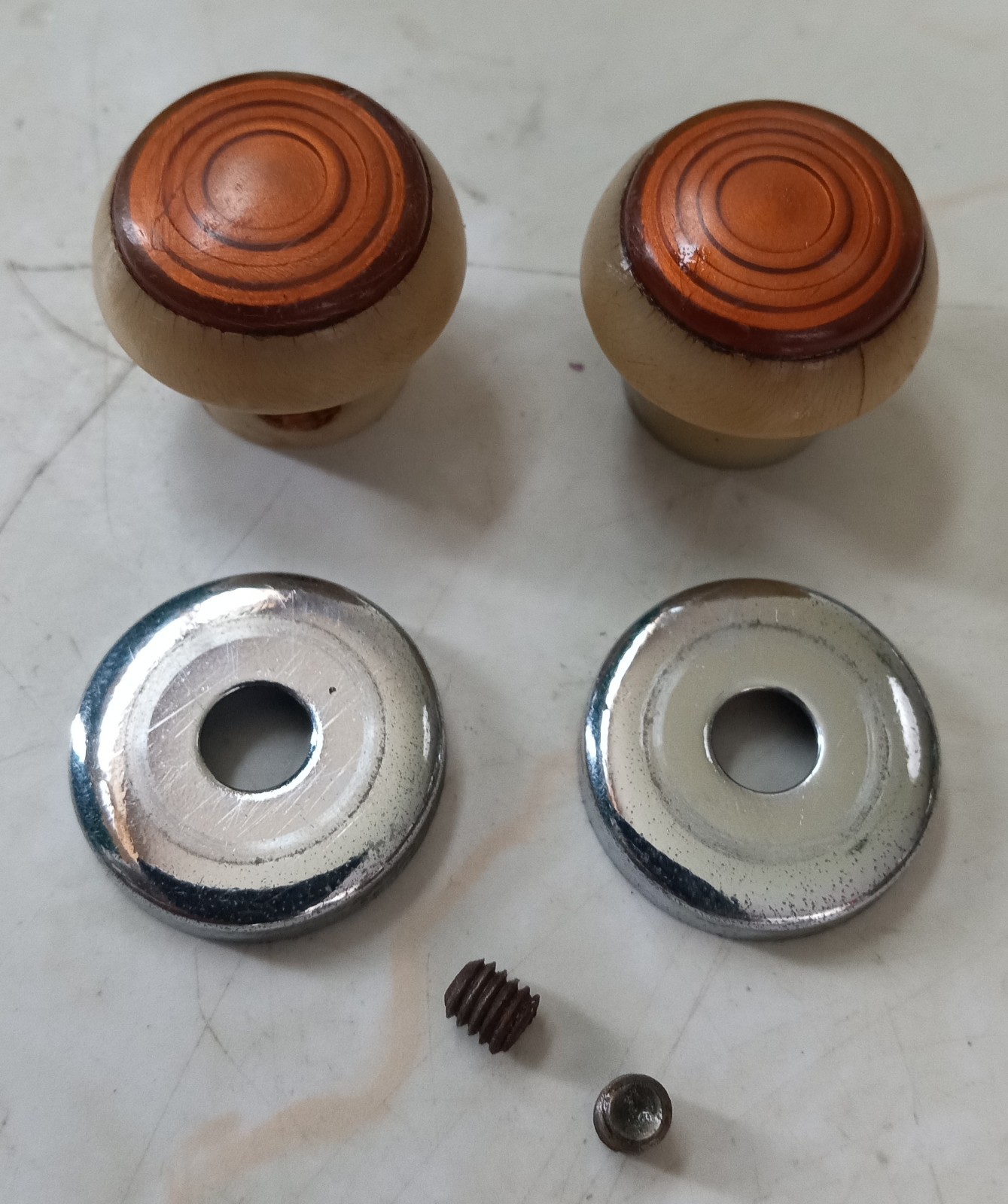vintage Automobile Car Radio Bakelite Knob orange top PAIR w bezels Rat Hot Rod
