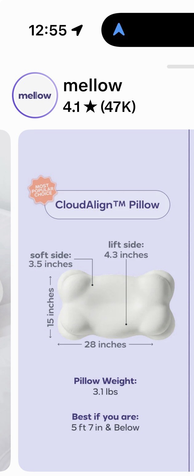 TWO Mellow CloudAlign Pillow Cooling Hypoallergenic Bed Pillows