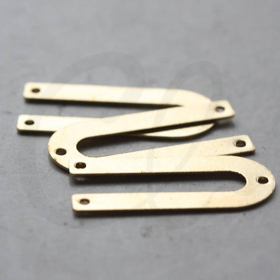 20 Pieces Raw Brass 3 Holes Half Circle - U Link - Charm 12x26mm (CW-3773C)
