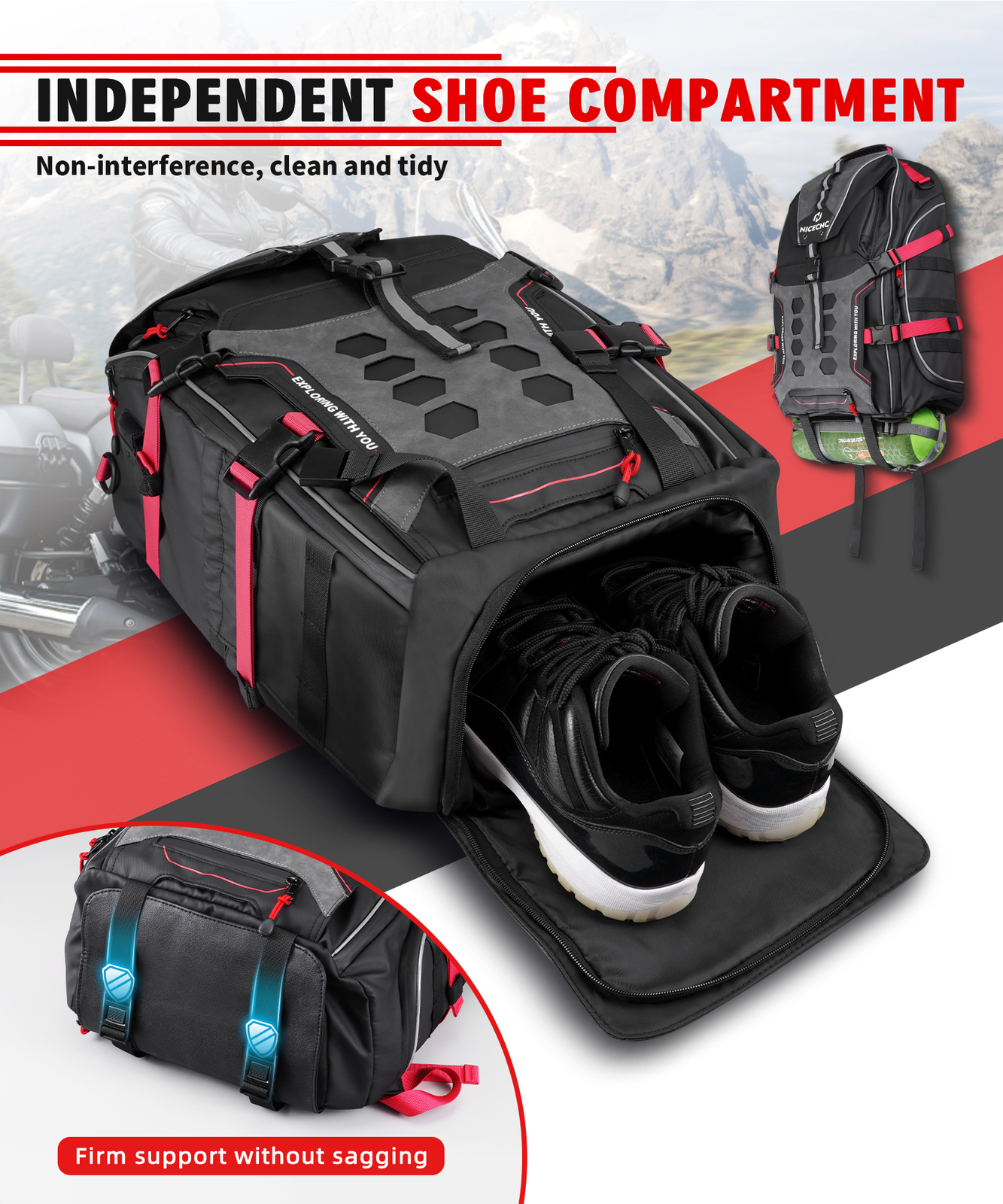 Motorcycle Backpack Waterproof Helmet Luggage Backpack Bag Men Accessories Red
