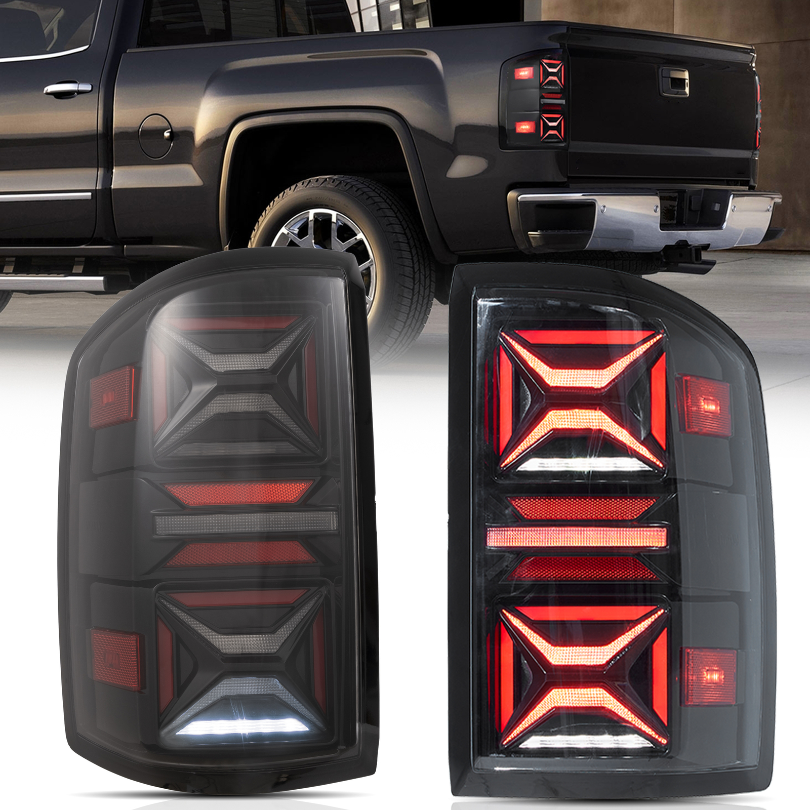 VLAND Tail Lights LED  Assembly Clear Lens For 2014-18 GMC Sierra 1500-2500-3500