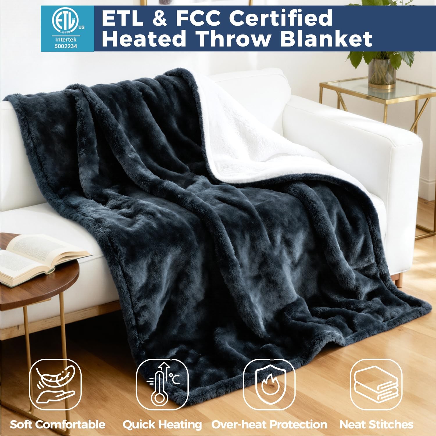 Electric Heated Blanket, Soft Flannel Fabric Heating Blanket Features 5Level ...