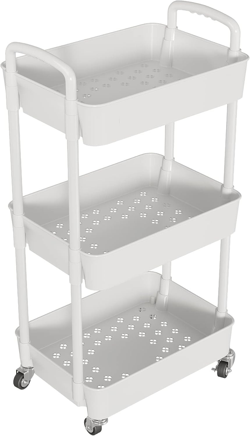 3-Tier Rolling Cart with Wheels,Multifunction Utility Storage Carts, Kitchen Sto