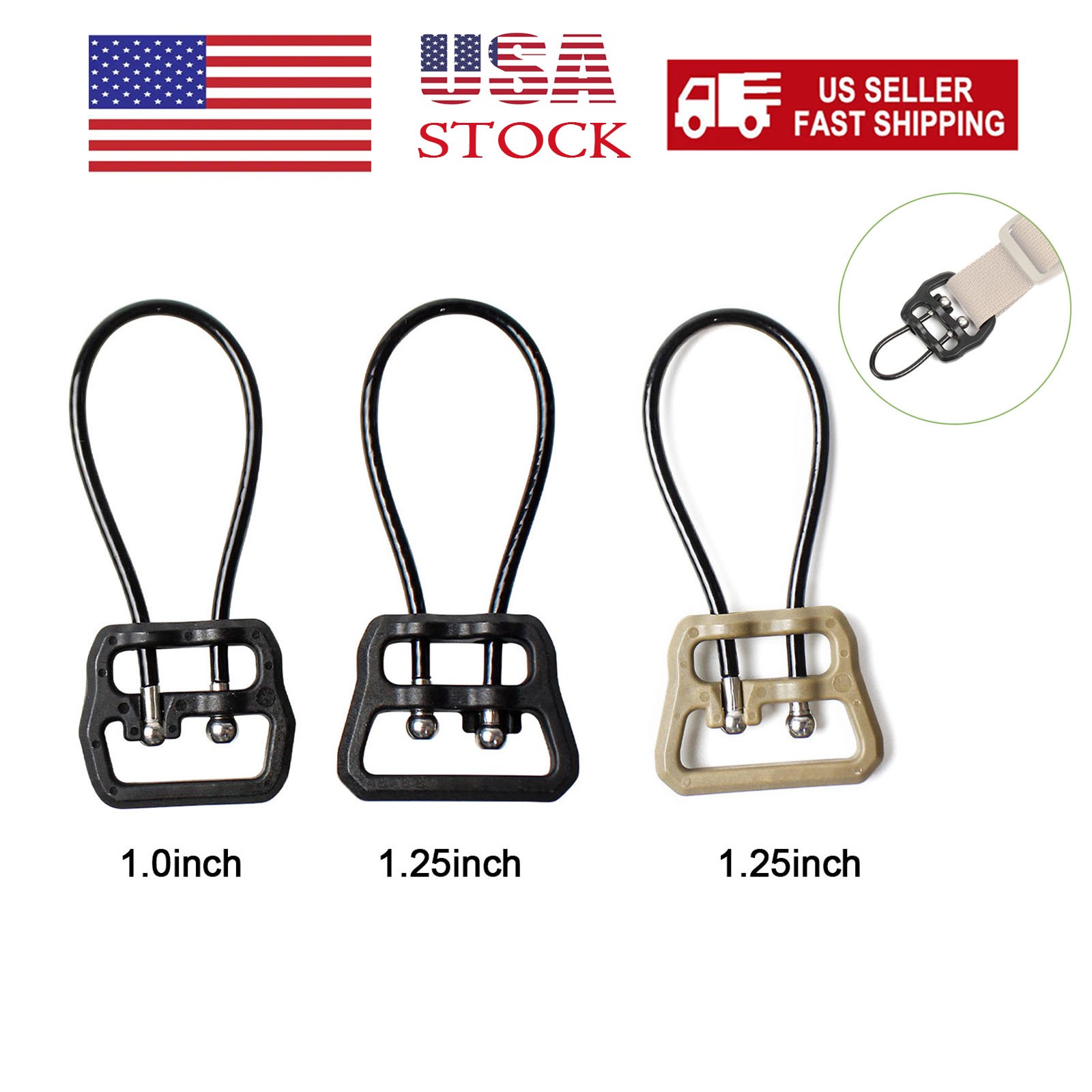 Universal Wire Loop Tactical Rifle Handgun Rope Sling QD Buckle Mount -1/1.25"