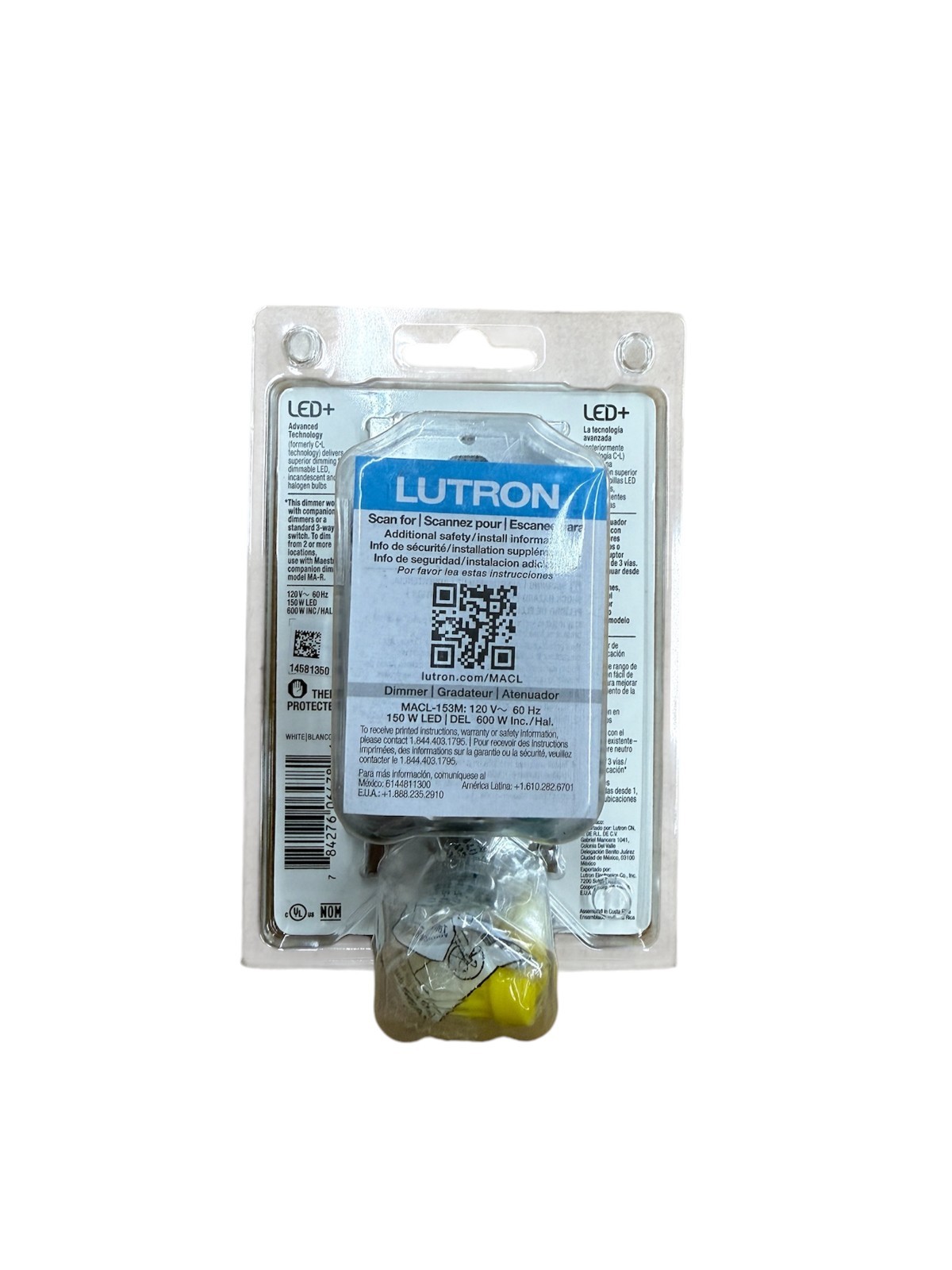 Lutron Maestro Dimmer Switch MACL-153MLH-WH LED Multi-Location White Single