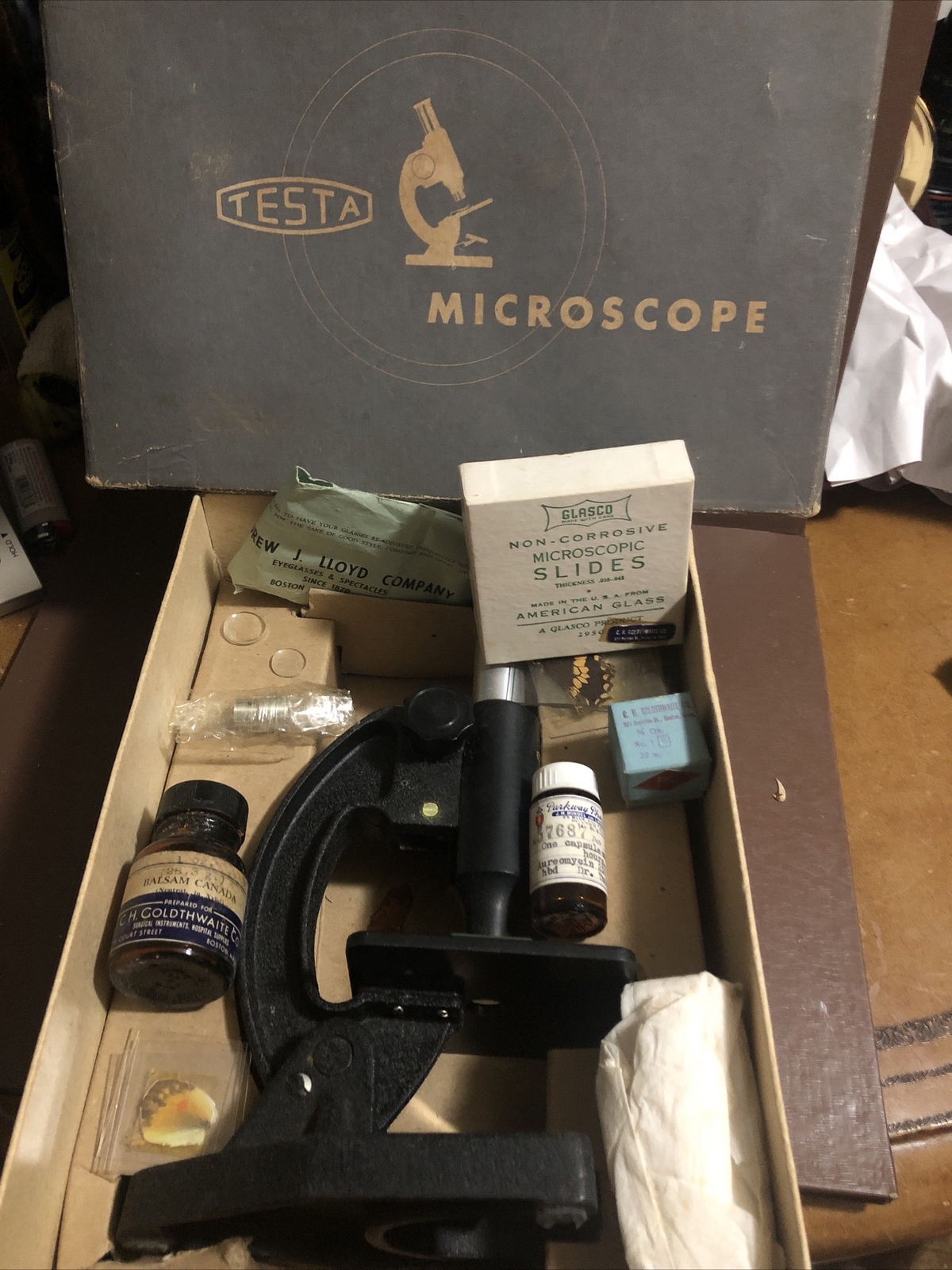 Stunning Antique Testa Microscope With All The Accessories In Original Box