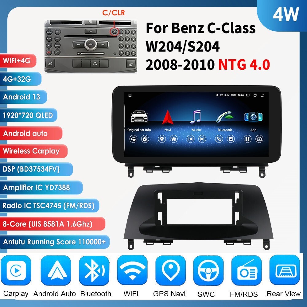 10.25" Android Mercedes Benz W204 C Class QLED Screen GPS Navi Carplay Stereo BT