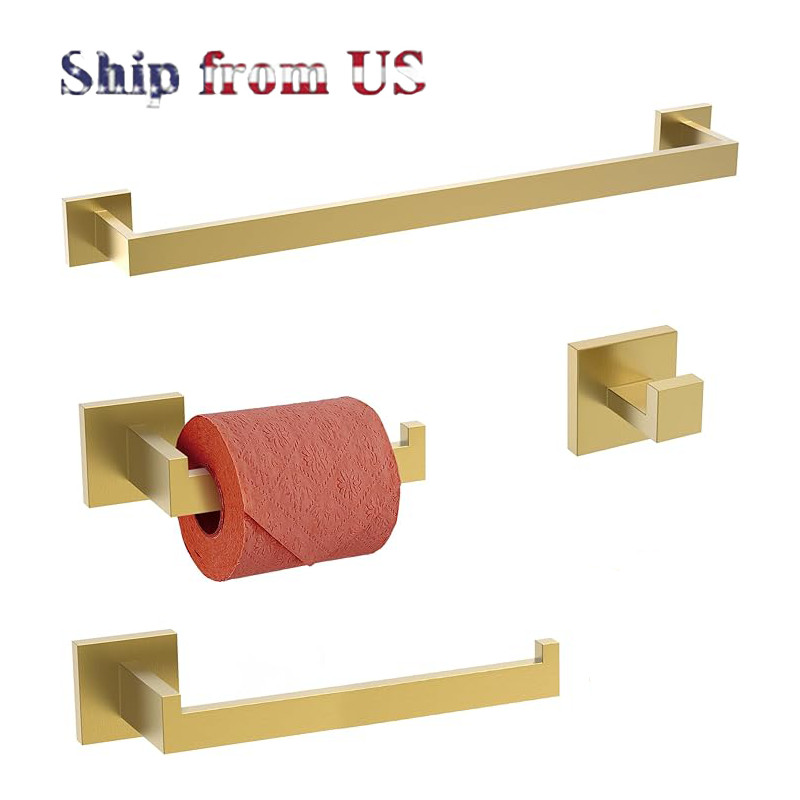 Matte Gold Bathroom Hardware Accessories Set Towel Bar Towe 4-Pieces