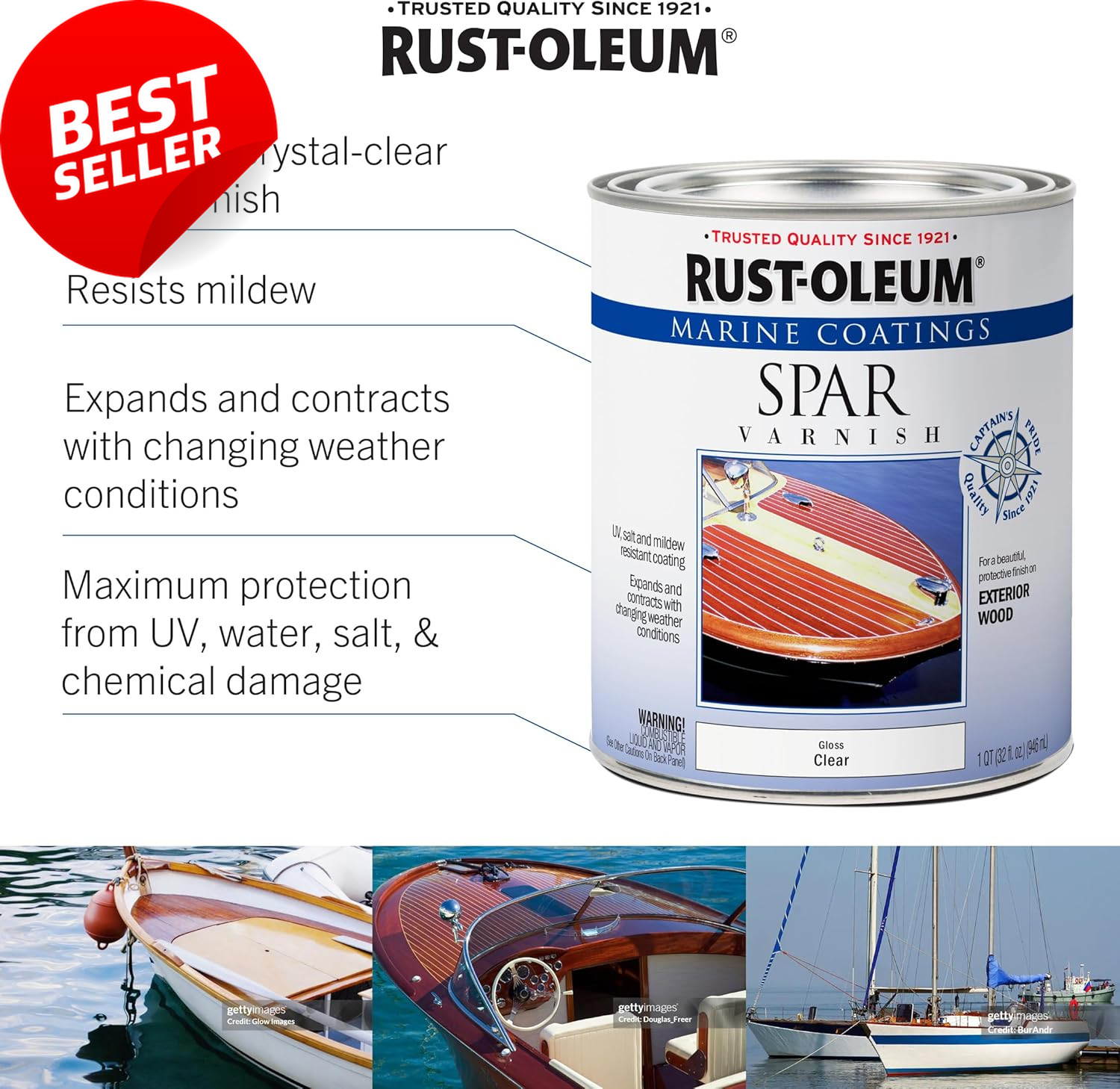 207008 Marine Spar Varnish, Quart, Gloss Clear