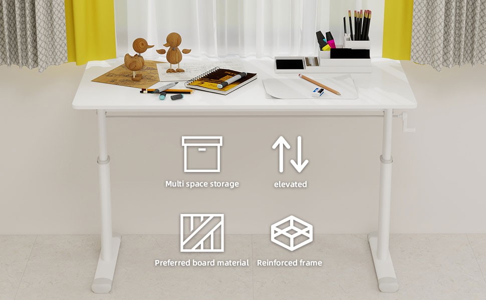 Adjustable study desk height-adjustable home office desk 60cm × 120cm, White