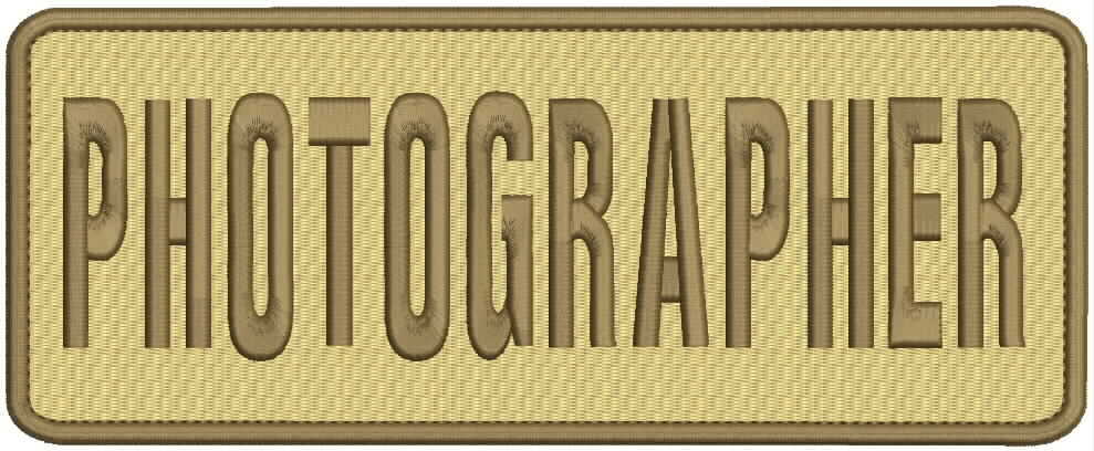 PHOTOGRAPHER Embroidery patch 4x10'' hook on back tan brown on tan