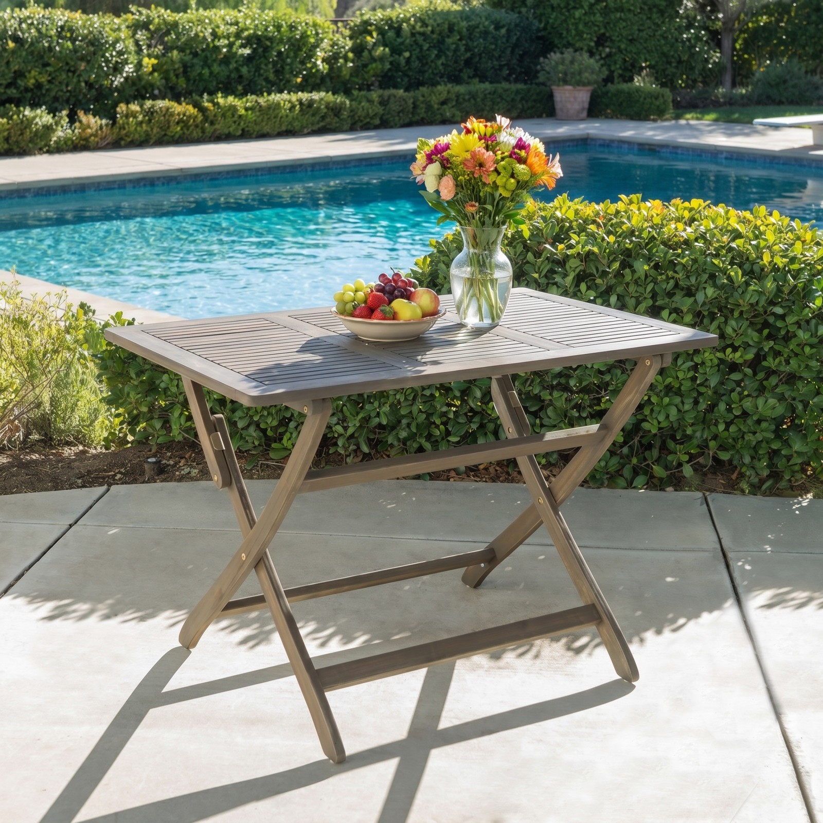 Acacia Wood Folding Outdoor Table 43.5"L x 27.5"W x 29.75"H