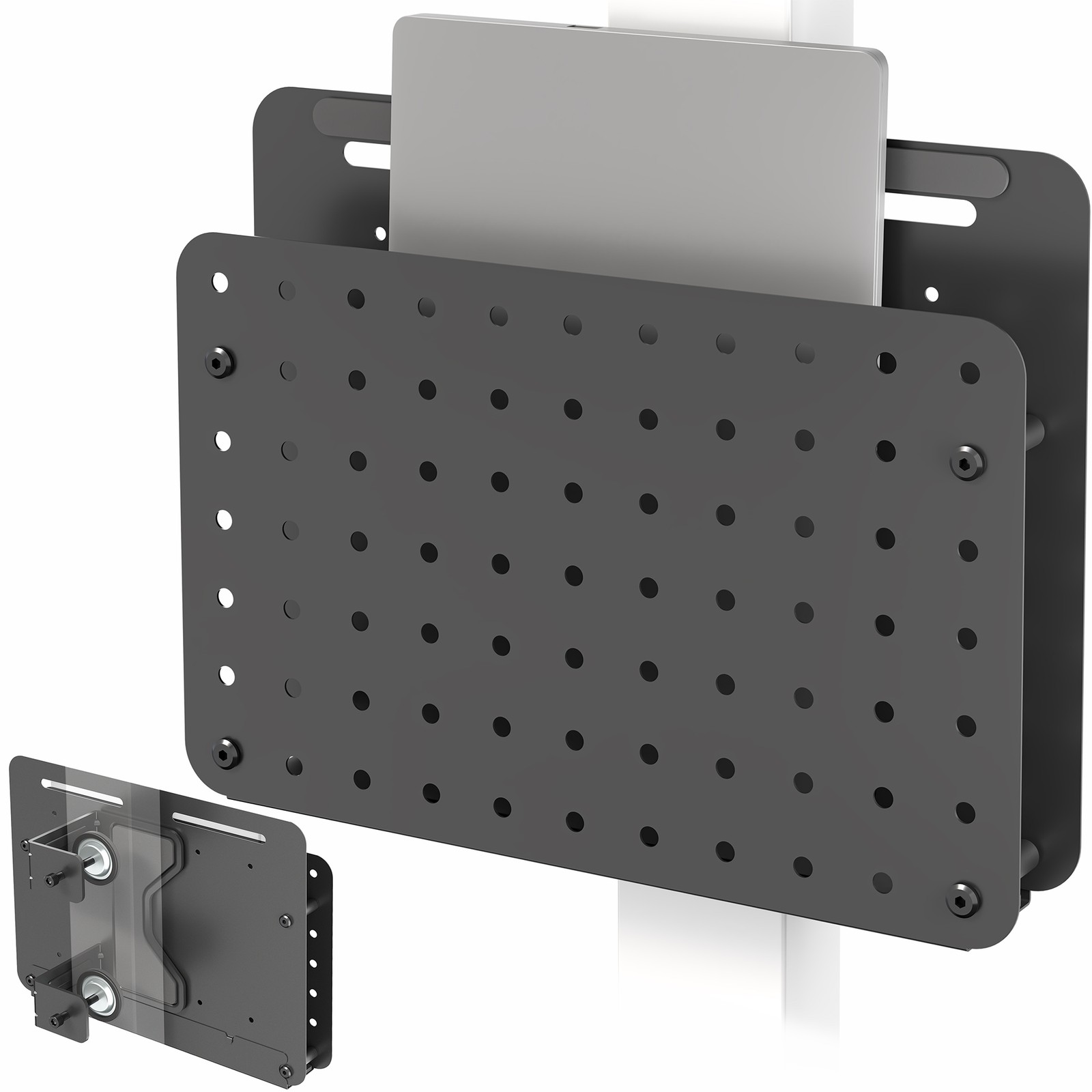VIVO Steel Clamp-on Desk Leg Laptop Holder with Pegboard, Magnetic Tablet Sleeve