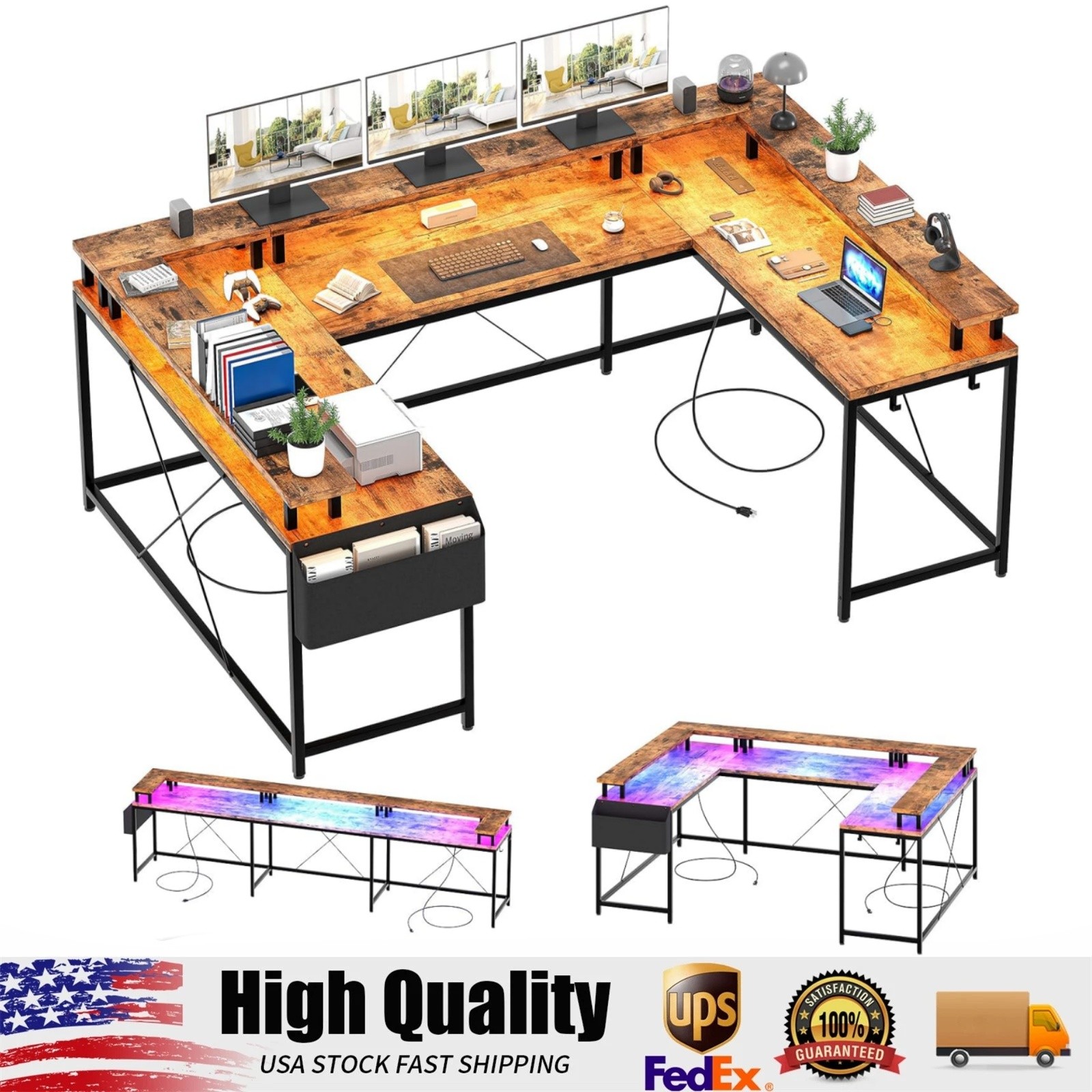 79" Reversible U Shaped Computer Gaming Desk L Shaped Office Desk Table