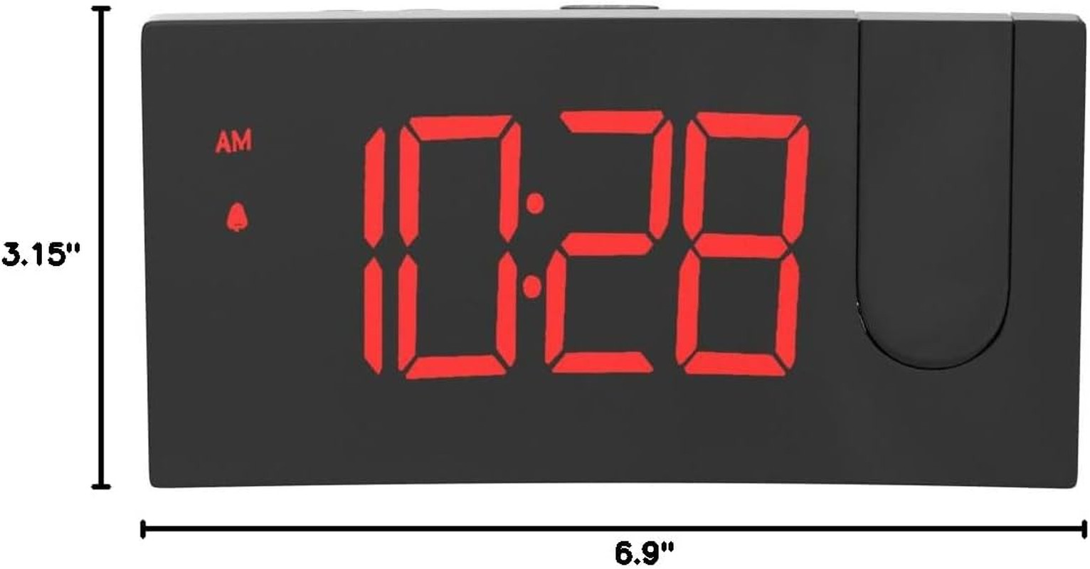 Projection Alarm Clock, Digital Clock with Modern Curved Design 180° Rotatable P