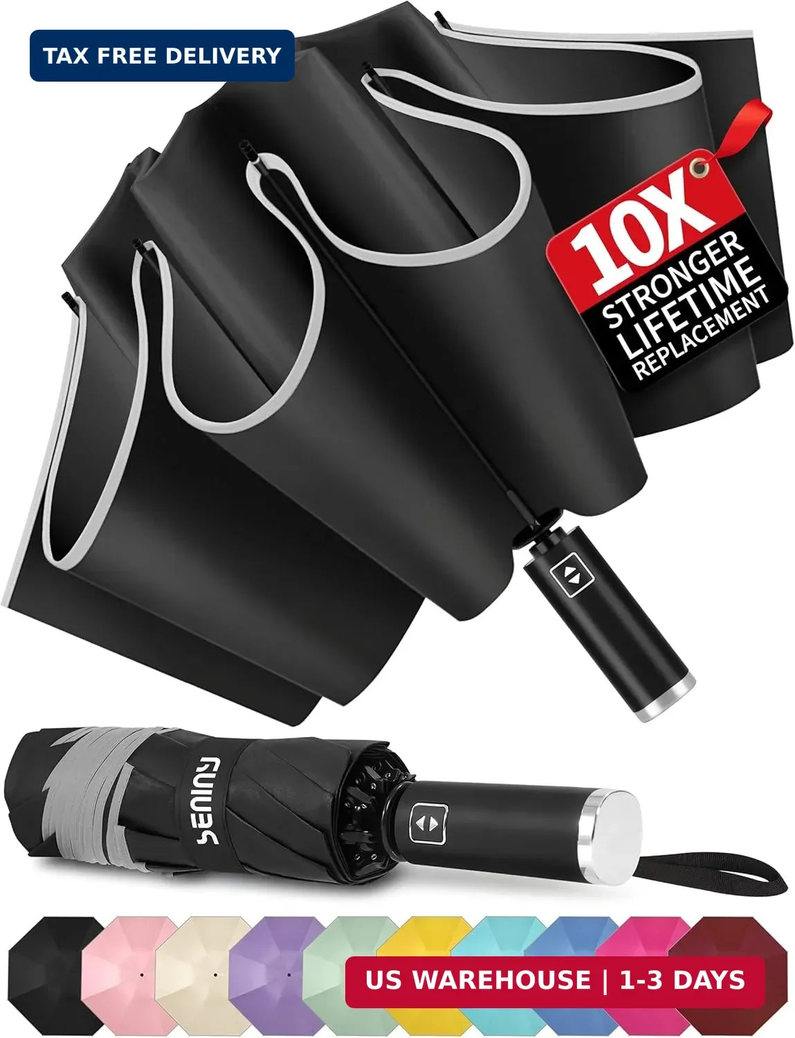 Seniny Inverted Travel Umbrella Compact - Windproof Umbrellas for Rain with Refl