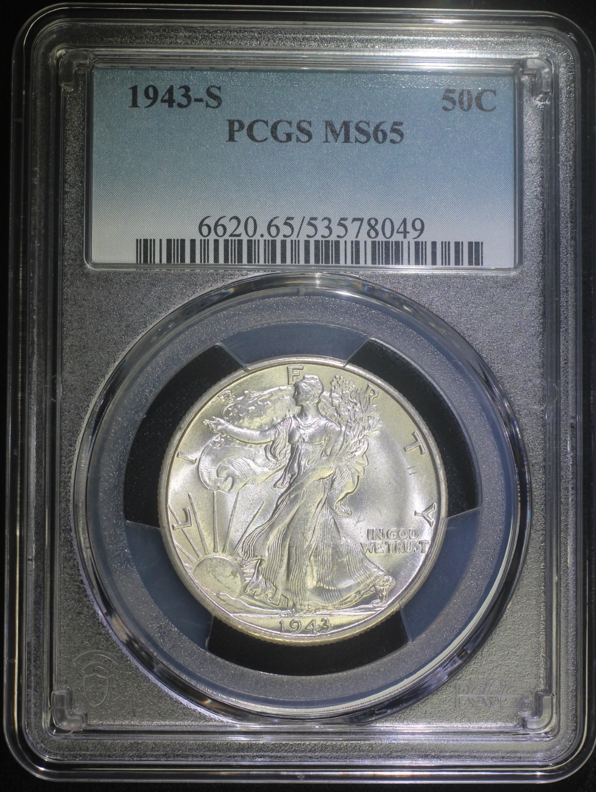 1943 S Walking Liberty Silver Half Dollar PCGS MS65 Lustrous Gem BU