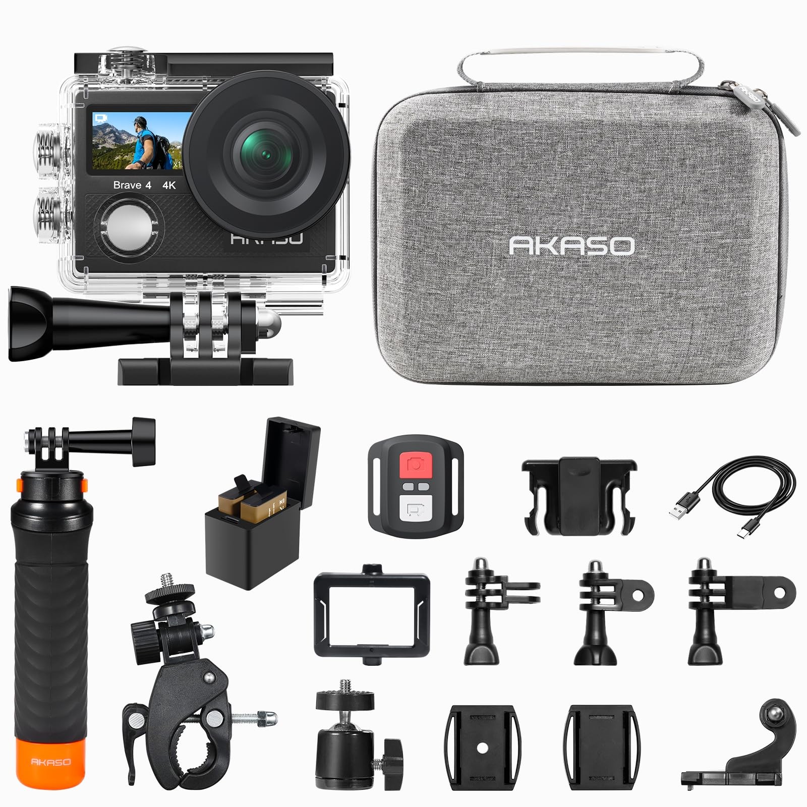 AKASO Brave 4 Action Camera with Waterproof Floating Hand Grip and Black
