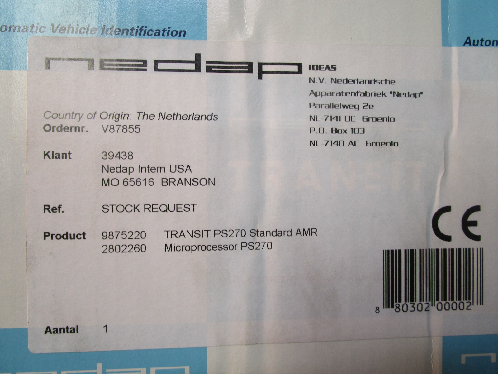 Nedap 9875220 Transit PS270 Long Range Vehicle Identification Reader