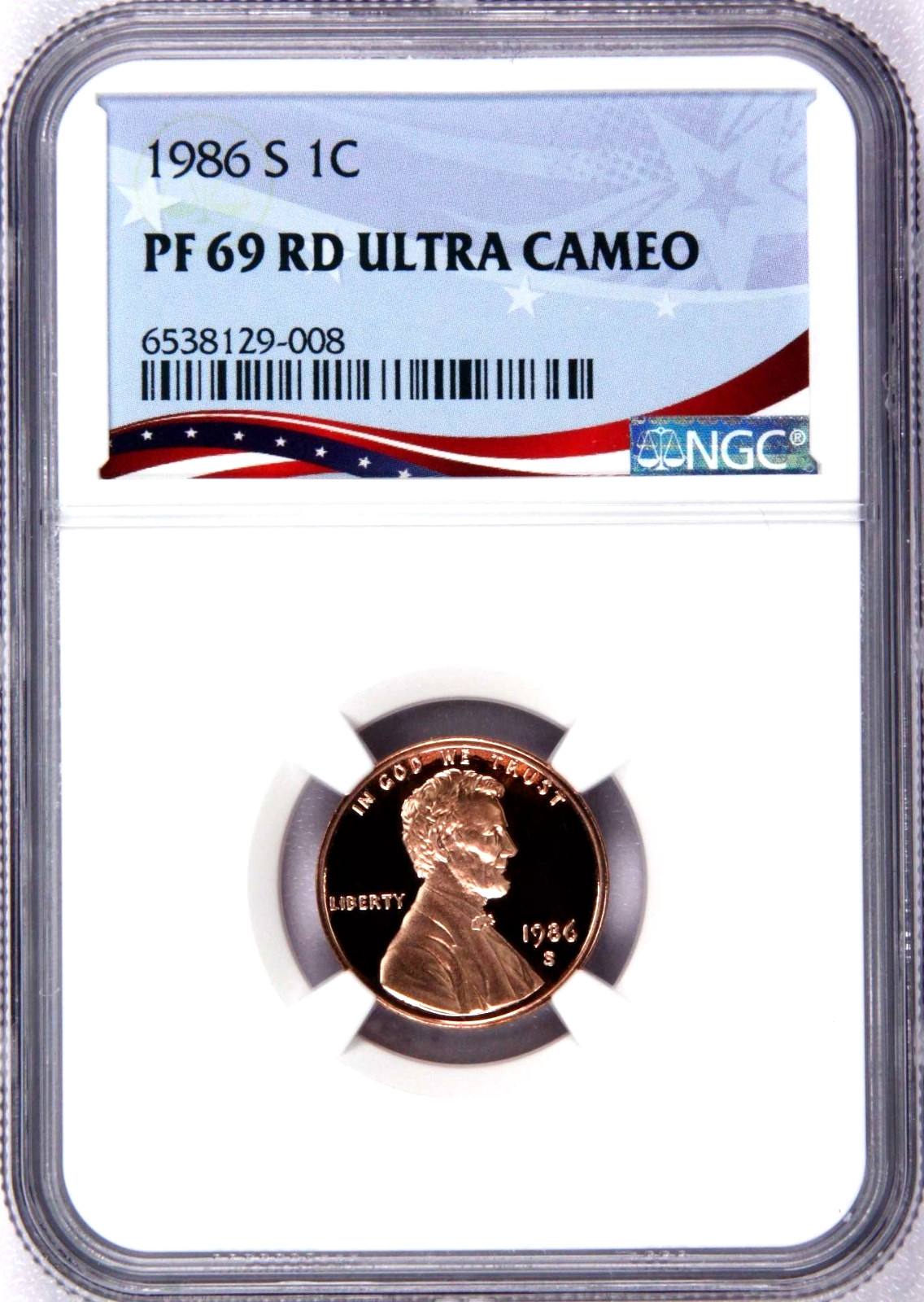1986-S  Lincoln Cent PF69RD Ultra Cameo graded by NGC