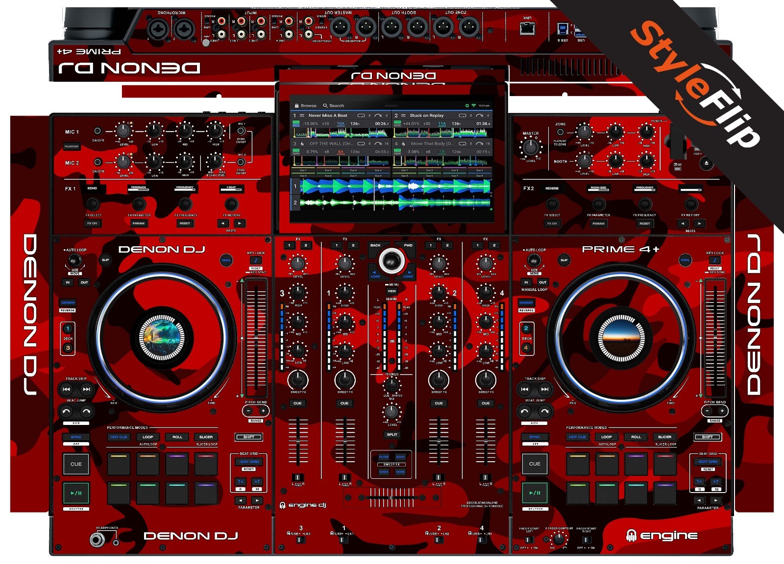 Denon Prime 4+ Skin | Camo Red | Protective Decal | StyleFlip Skins