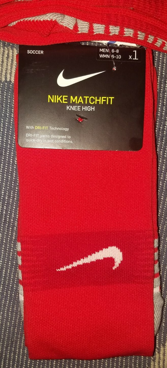 Nike Matchfit Knee High Red Soccer Socks Men's 6-8 Women's 6-10 New