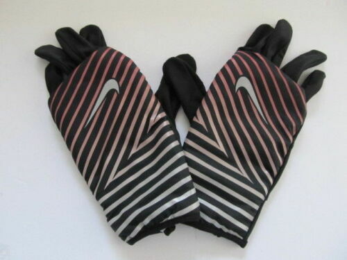 Nike Flashed Layered Womens Quilted Run Gloves Medium Black/Hyper Crimson/Silver