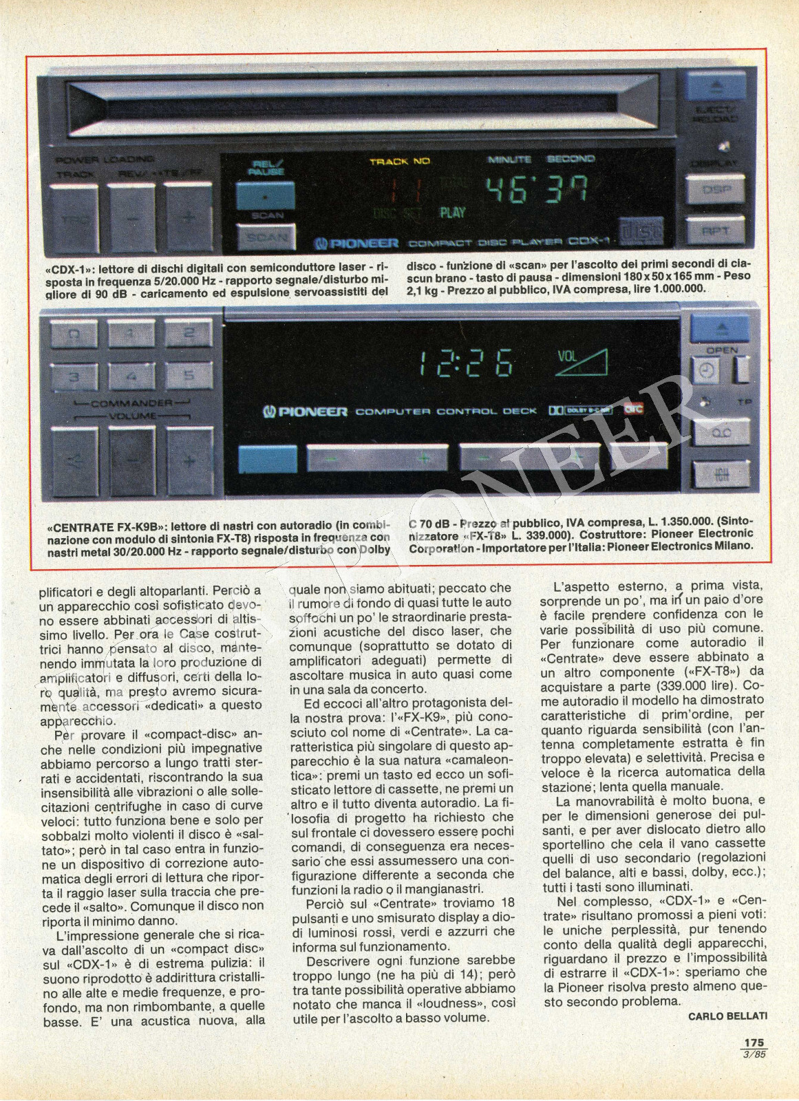 PIONEER 1984 advertising' Component Car Stereo Centrate Series,kex,kpx,Dex,Cdx