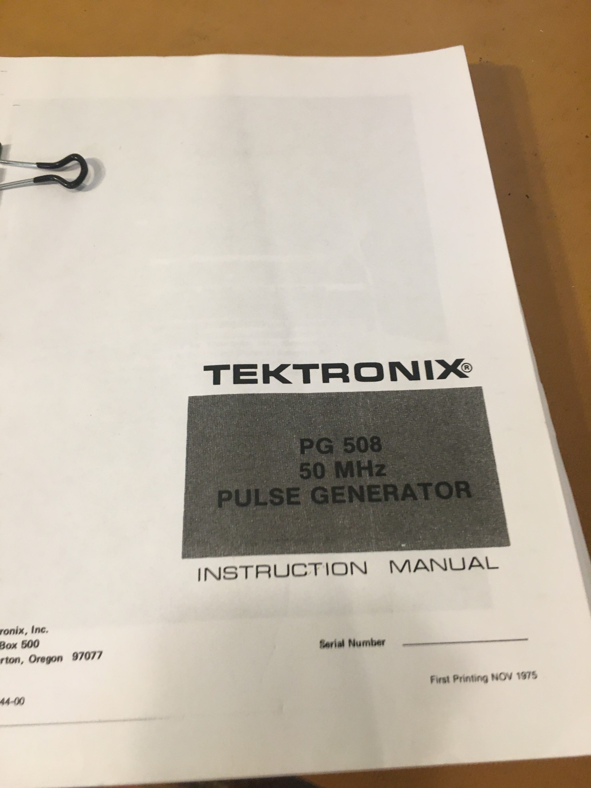 Tektronix PG-508 50 MHz Pulse Generator Ops & Service Manual