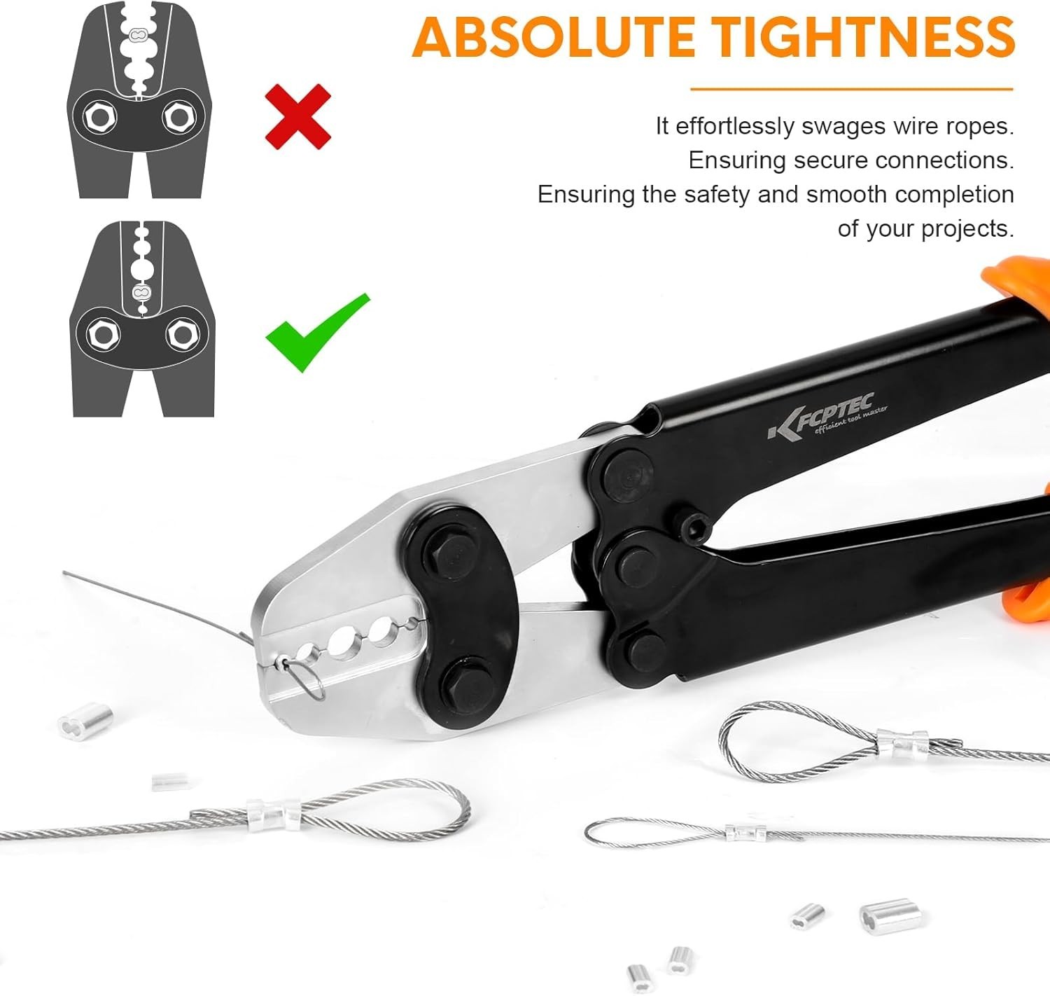 Wire Rope Crimping Tool for 3/64”–1/16”sleeves, 5-cavity, Heavy-duty for fencing