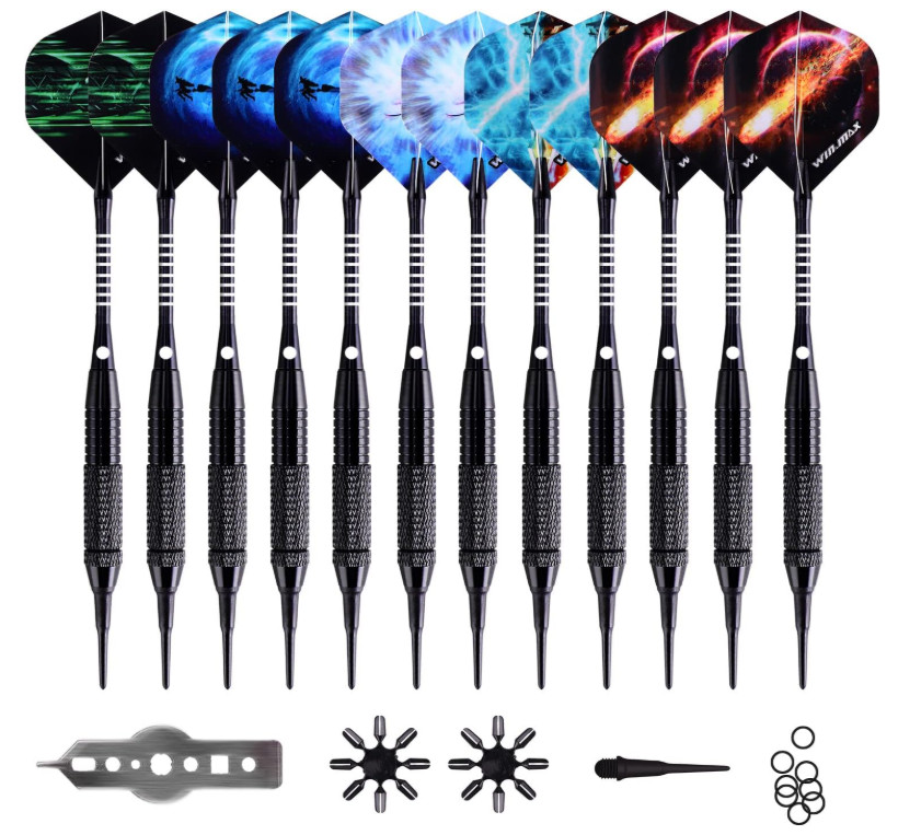 Soft Tip Darts Set, 12pcs 18g with 100 Extra Tips & Accessories