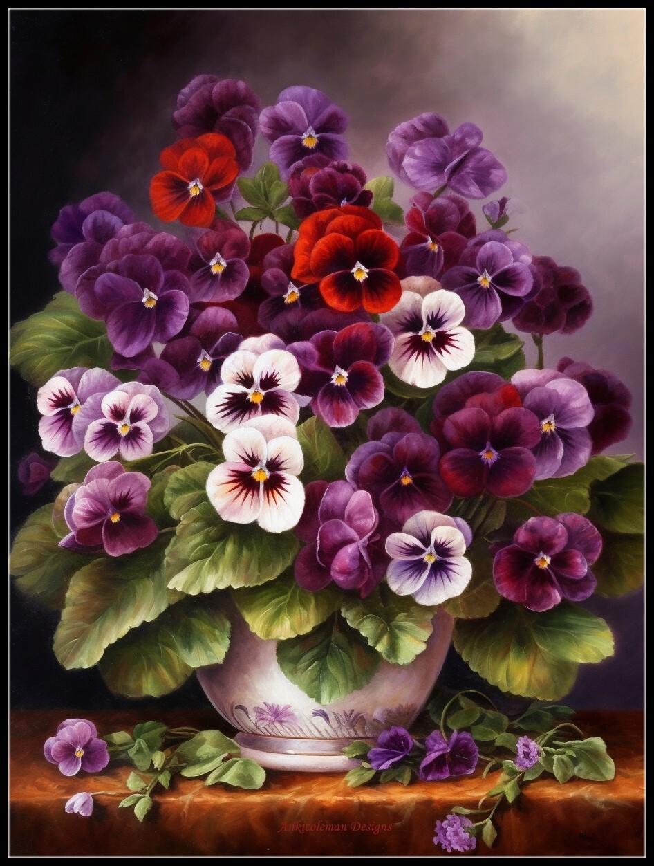 Violets in a Vase - Counted Cross Stitch Patterns - Color & BW Symbols