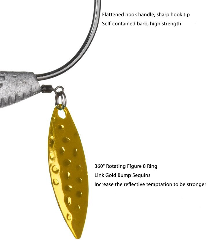10PCS Offset Hooks Weighted Fishing Hook Wide Gap Weedless Hook Worm & Spinner