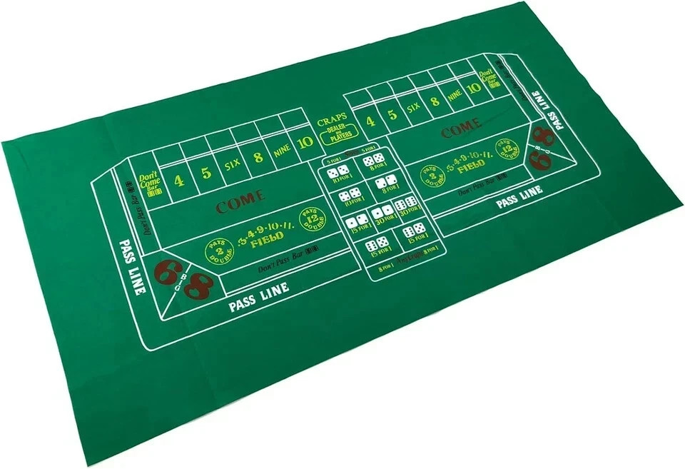 Craps Table Top Felt Layout - 36" x 72" Rectangle 36" x 72", Green
