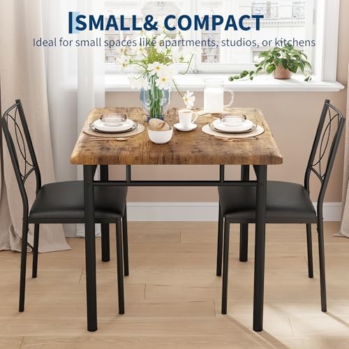 Space-Saving Dining Table Set for 2 – 3-Piece Farmhouse Wooden Table & |