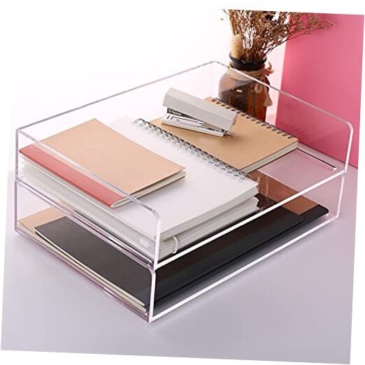 Acrylic Stackable Letter Tray Desk Organizer Horizontal Letter Tray, 2-Pack